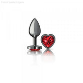 Cheeky Charms - Gunmetal Metal Butt Plug - Heart/Dark Red-French Quarter Lingerie